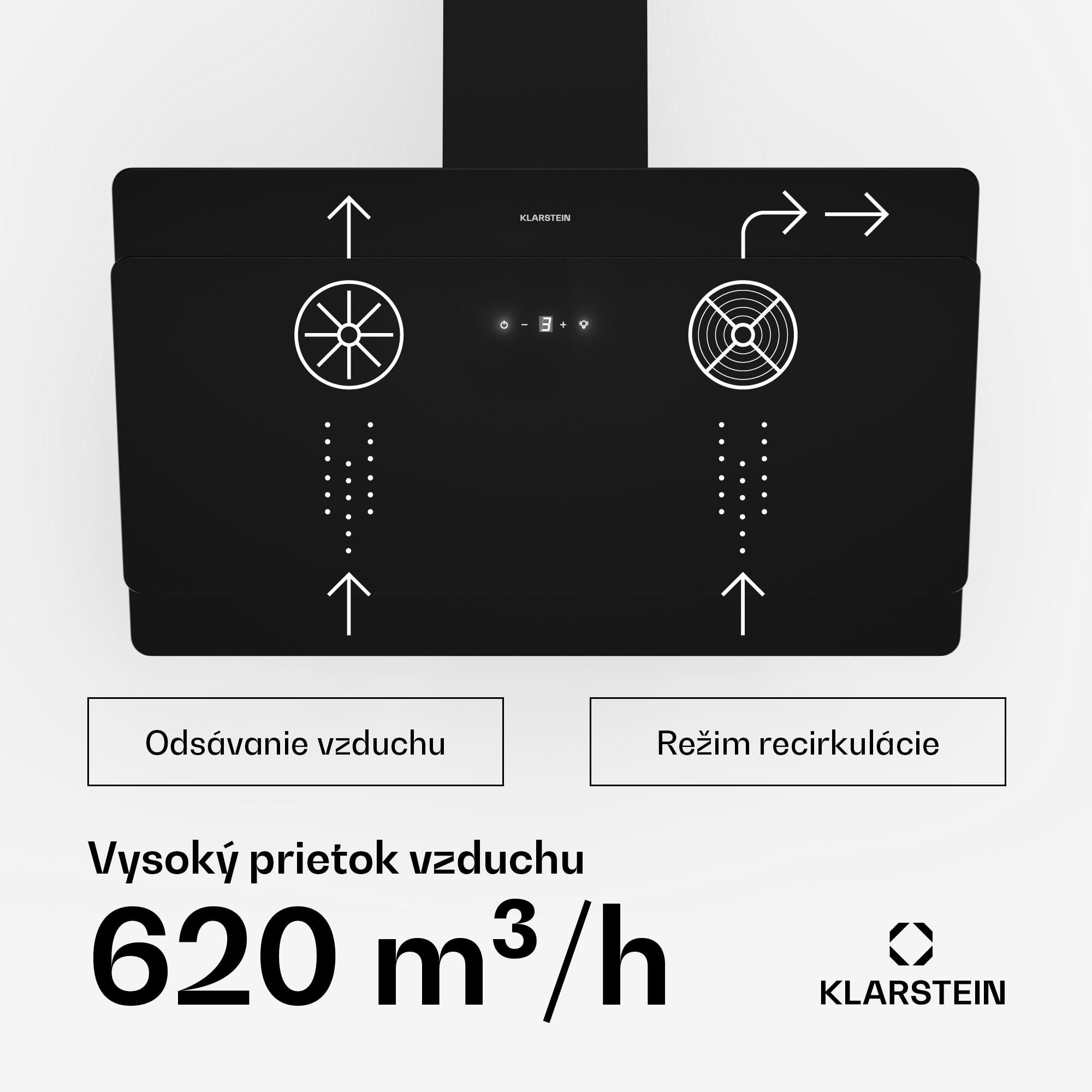 Klarstein Aurica 60, digestor, 60 cm, nástenný, 620 m³/h, LED, dotykové ovládanie, sklo, čierny – Obrázok 2