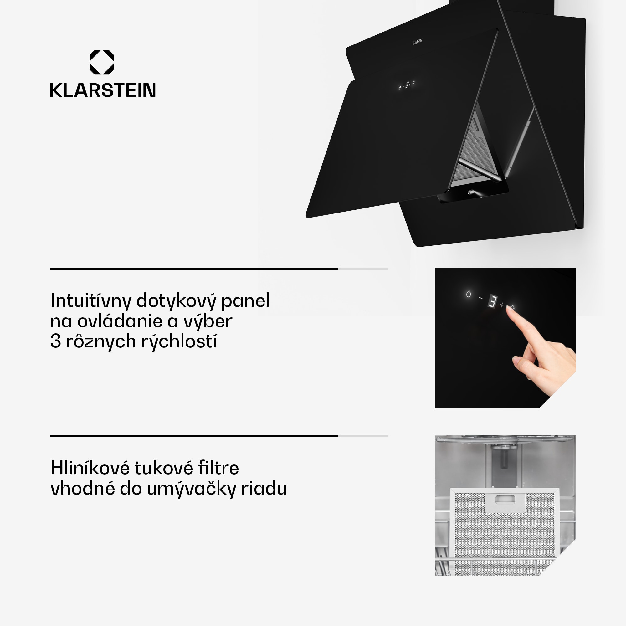 Klarstein Aurica 60, digestor, 60 cm, nástenný, 620 m³/h, LED, dotykové ovládanie, sklo, čierny – Obrázok 5