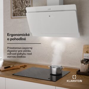 Klarstein Aurica 90, digestor, 90 cm, nástenný, 610 m³/h, LED, dotykové ovládanie, sklo, biely