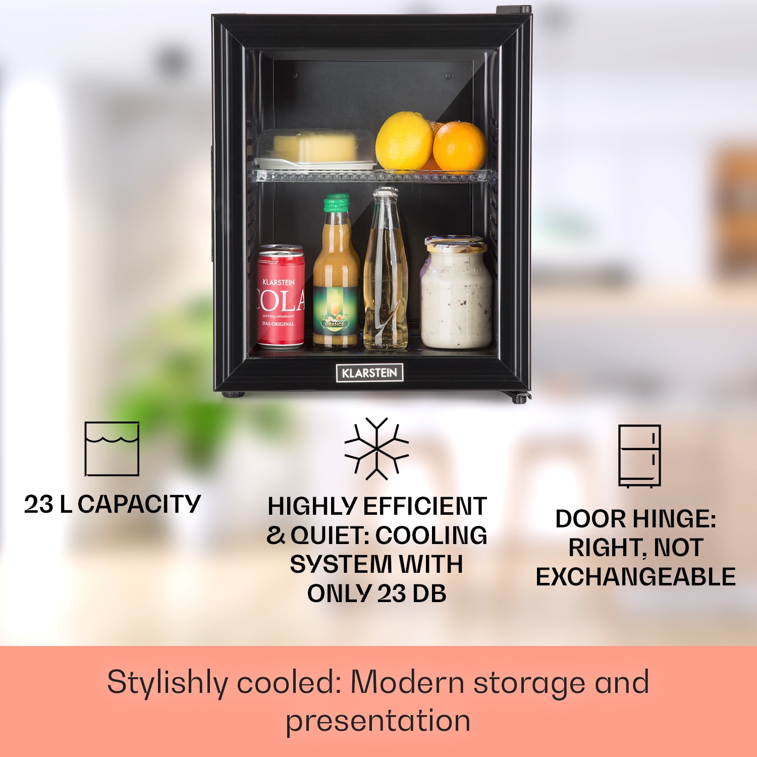 Klarstein Brooklyn 24, mini chladnička, sklenené dvierka, LED osvetlenie, police