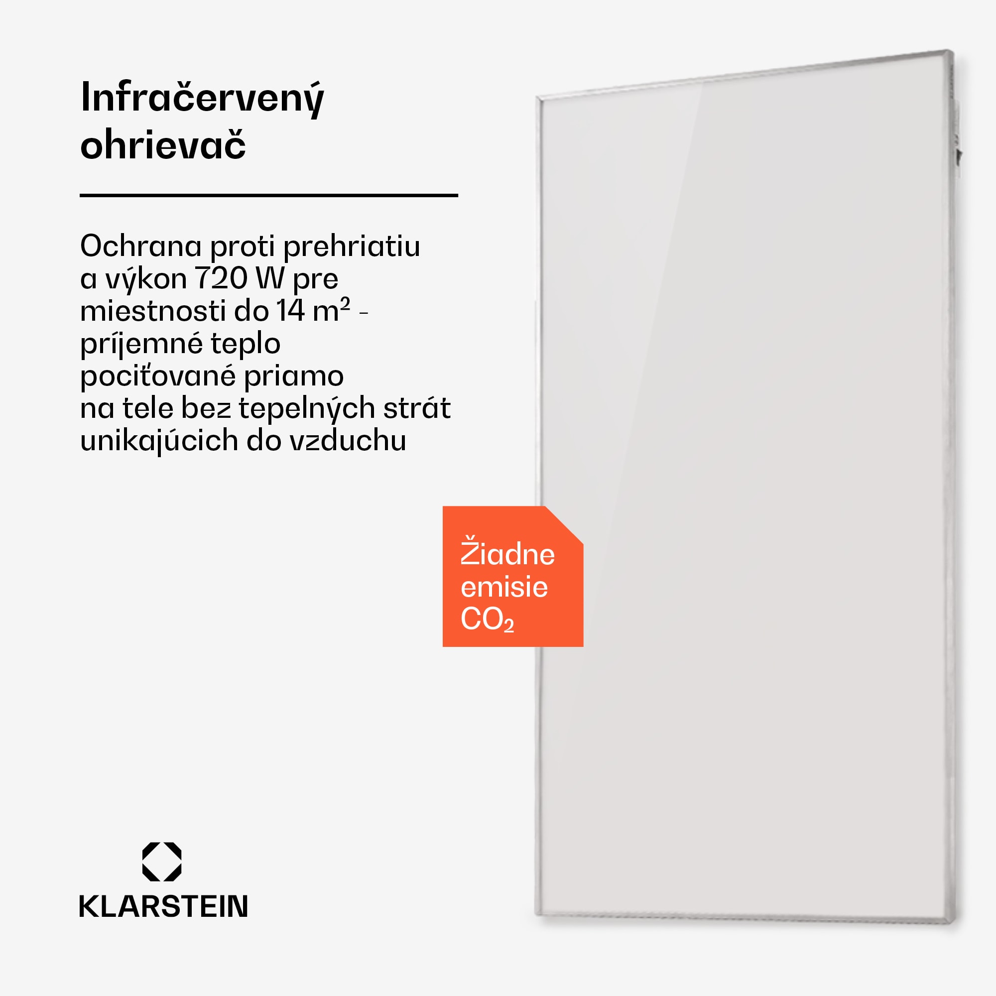 Klarstein Wonderwall 720 Smart, infračervený ohrievač, 120 x 60 cm, 720 W, týždenný časovač, IP24, biely – Obrázok 2