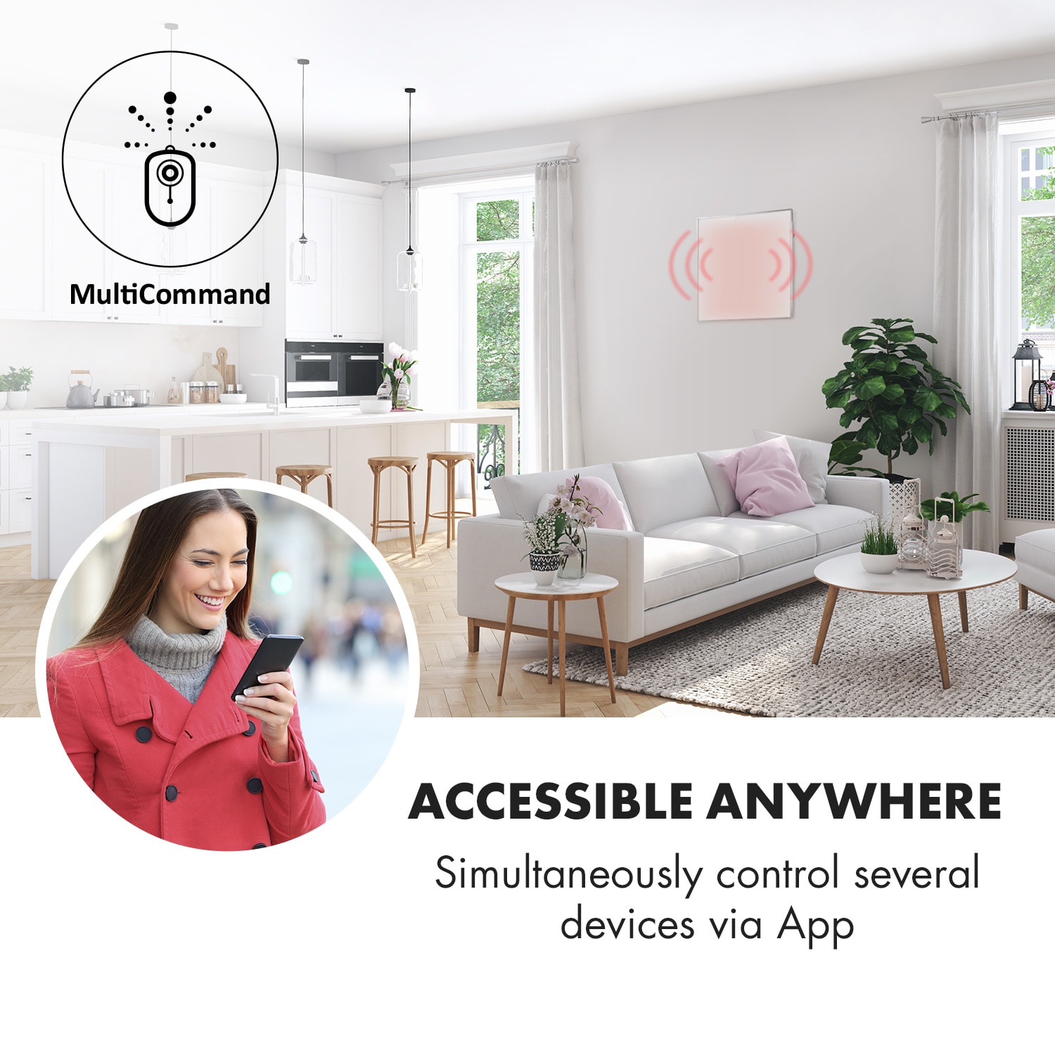 Klarstein Wonderwall 360 Smart, infračervený ohrievač, 60 x 60 cm, 360 W, týždenný časovač, IP24, biely – Obrázok 2