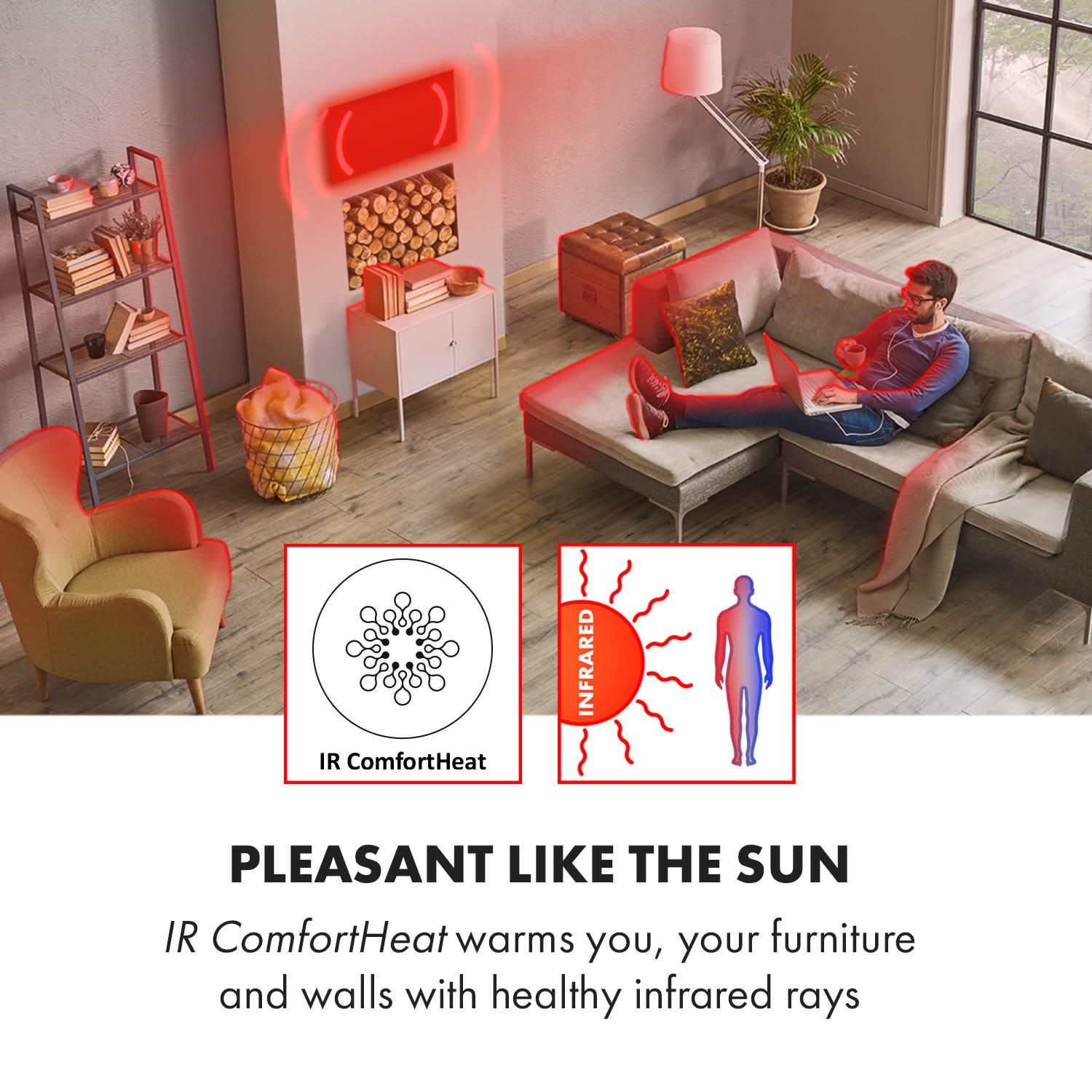 Klarstein Wonderwall 360 Smart, infračervený ohrievač, 60 x 60 cm, 360 W, týždenný časovač, IP24, biely – Obrázok 4