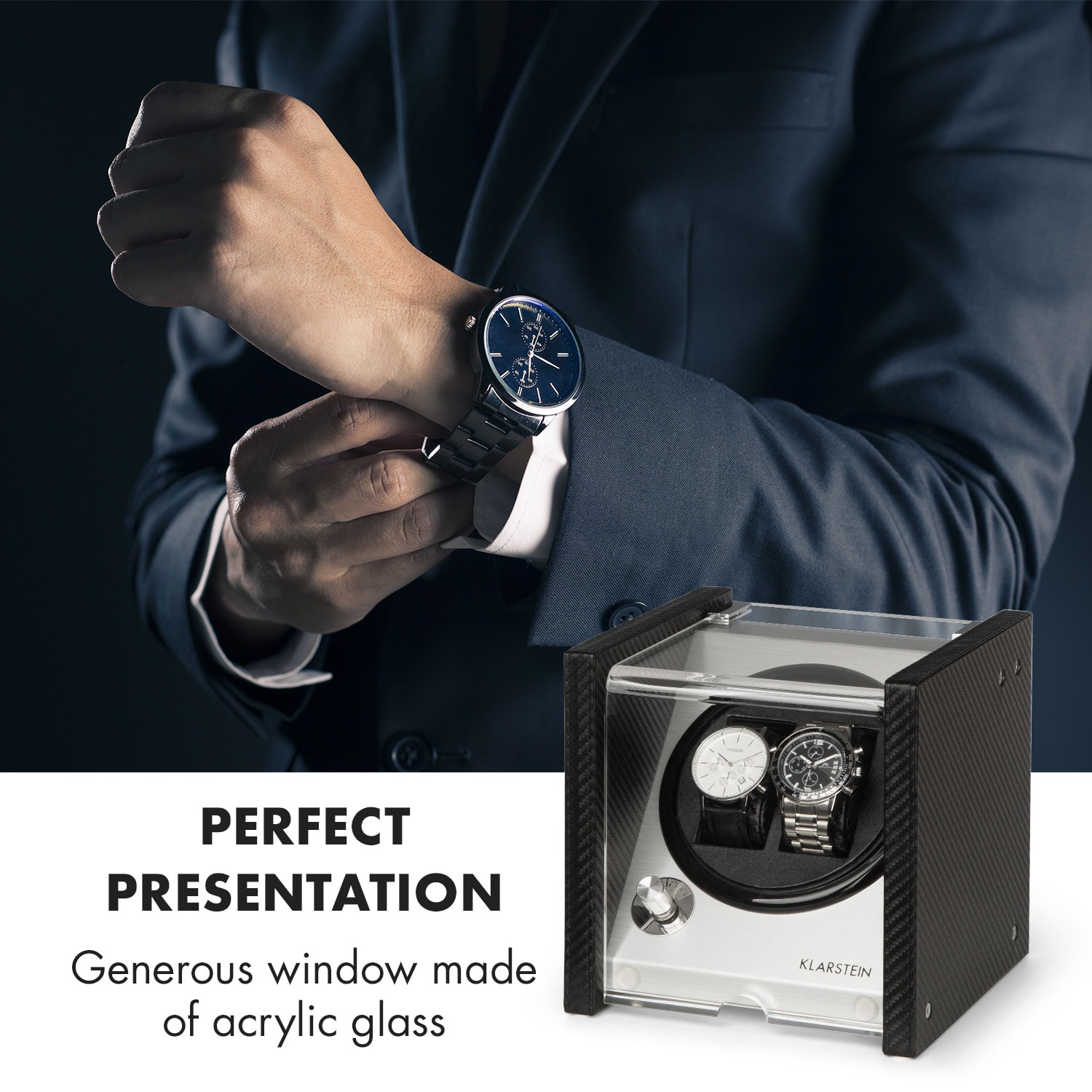 Klarstein Tokyo 2, naťahovač na hodinky, 2 hodiniek, 3 rýchlosti, 4 režimy, čierny