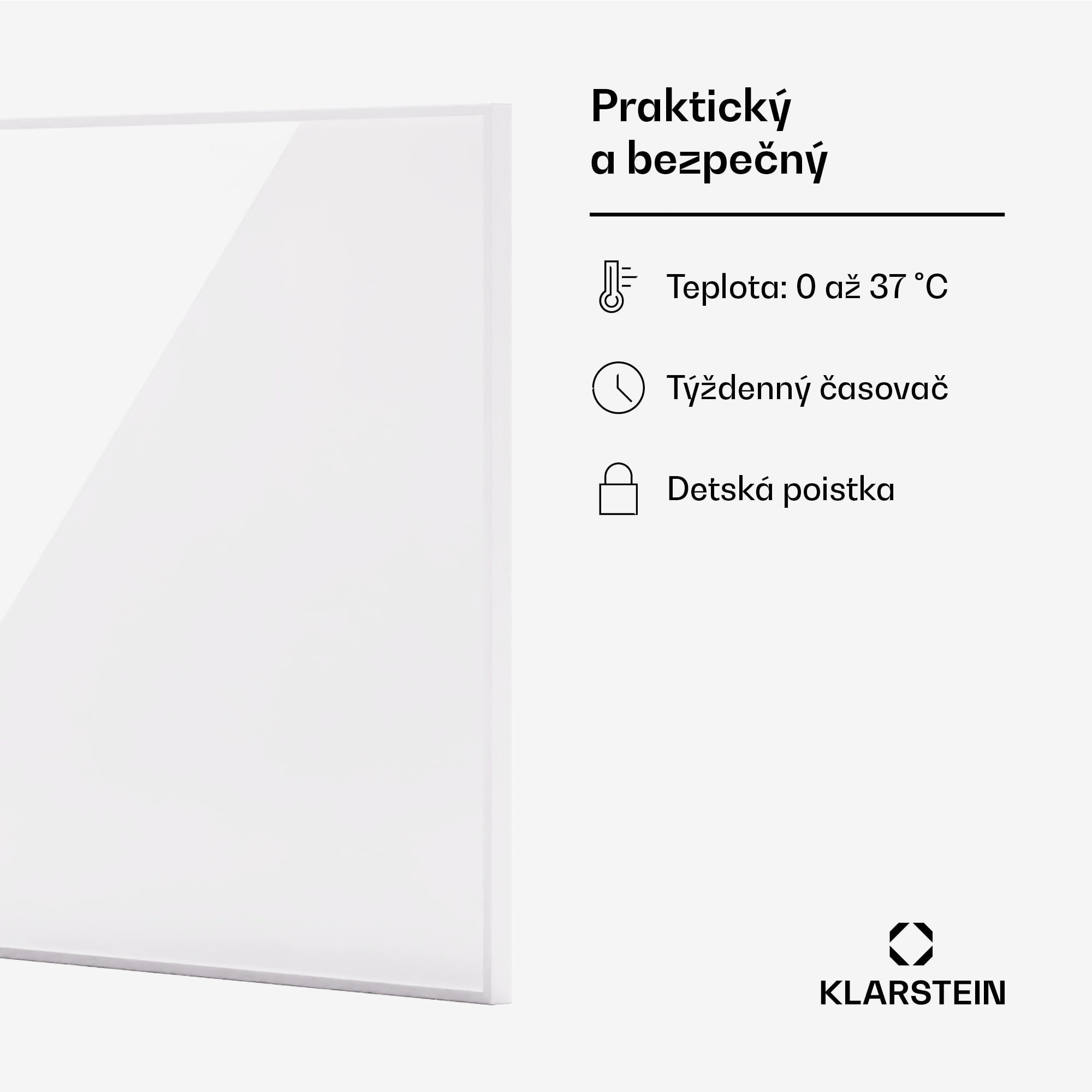 Klarstein Wonderwall 1200 Smart, infračervený ohrievač, 100 x 120 cm, 1200 W, týždenný časovač, IP24, biely – Obrázok 4