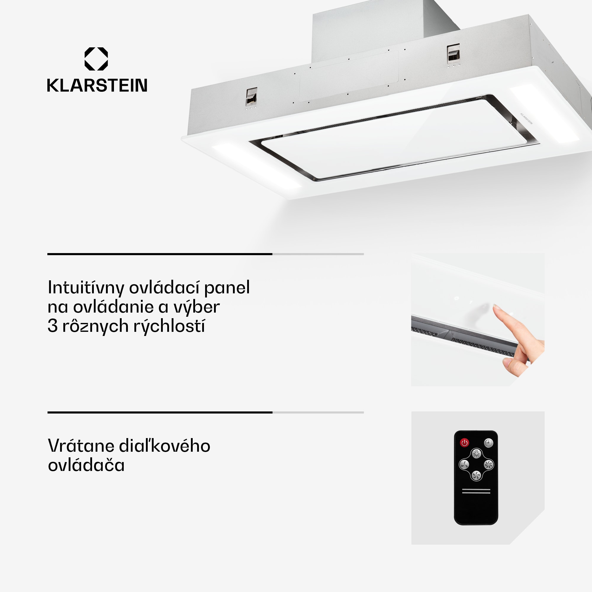 Klarstein Remy, digestor, 90 cm, stropný, 620 m³/h, diaľkové ovládanie, biely – Obrázok 4