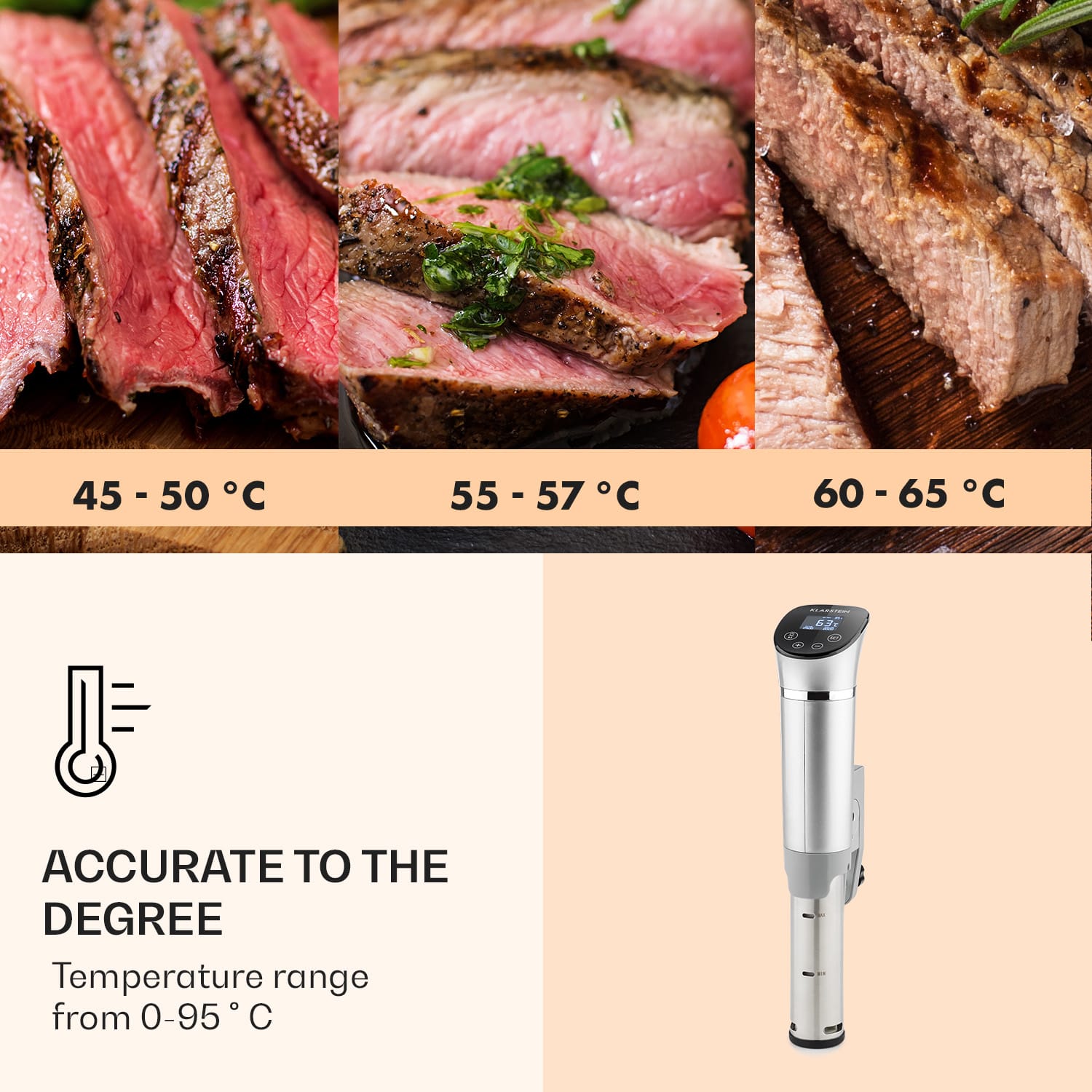 Klarstein Quickstick Flex, Sous Vide varič, 1300 W, 0 - 95 °C, 3D cirkulácia, IPX7, časovač, strieborný – Obrázok 2