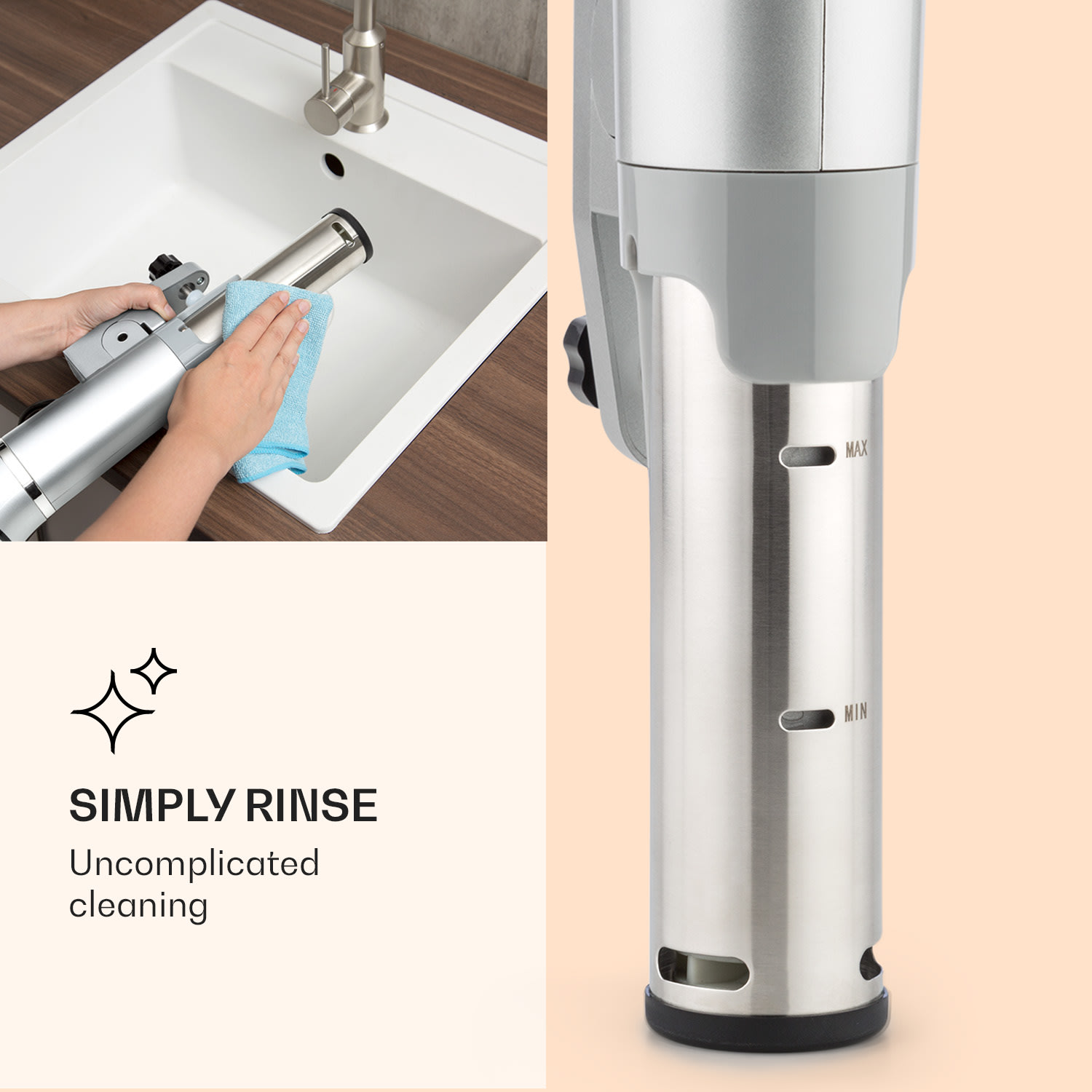 Klarstein Quickstick Flex, Sous Vide varič, 1300 W, 0 - 95 °C, 3D cirkulácia, IPX7, časovač, strieborný – Obrázok 5