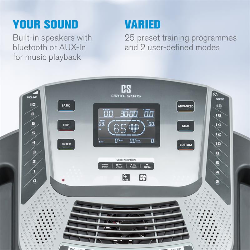 Capital Sports Infinity Pro 2.0, bežecký pás, 6,5 HP, BT/ANT+, aplikácia Kinomap, LCD – Obrázok 3