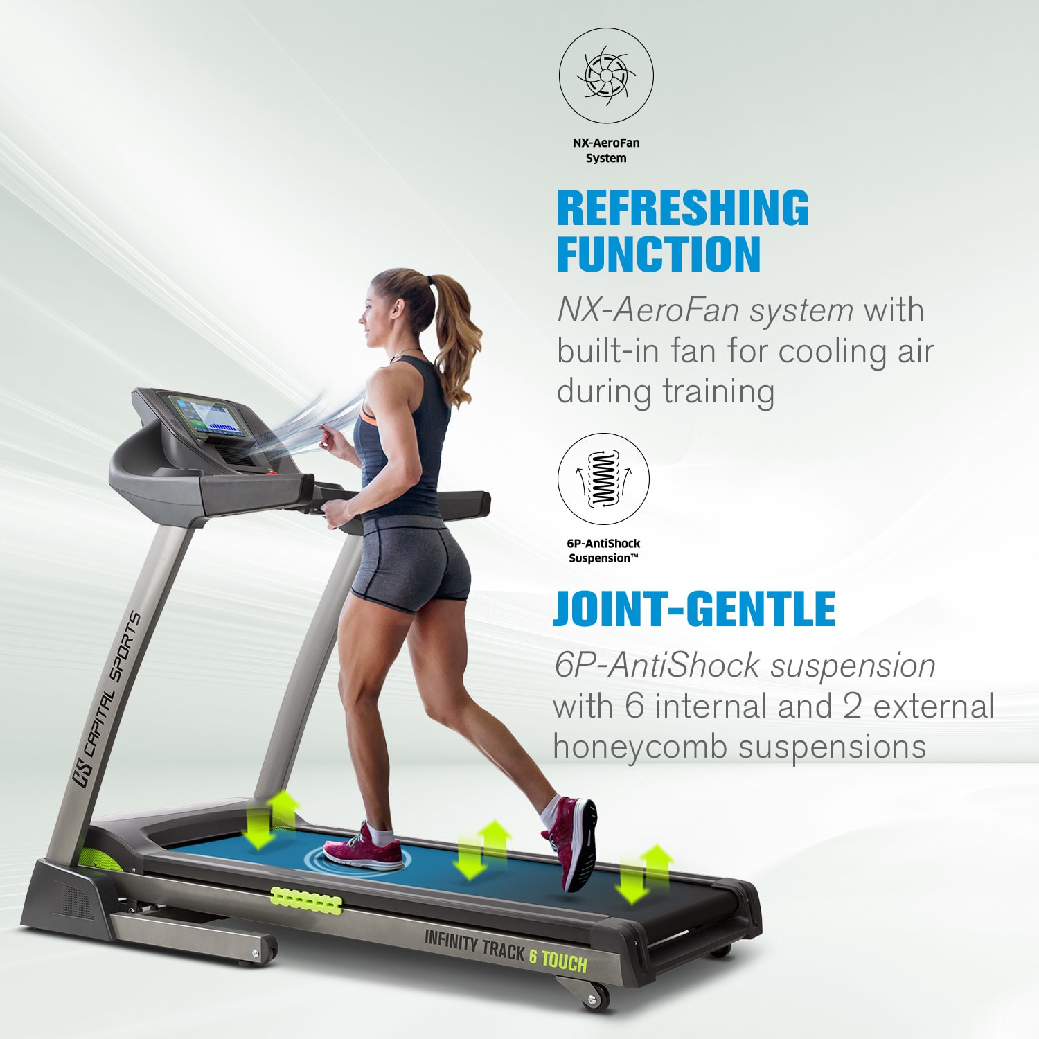 Capital Sports Infinity Track 6.0 Touch, bežecký pás, 5,5 HP, Wi-Fi, 9" dotyková obrazovka – Obrázok 3