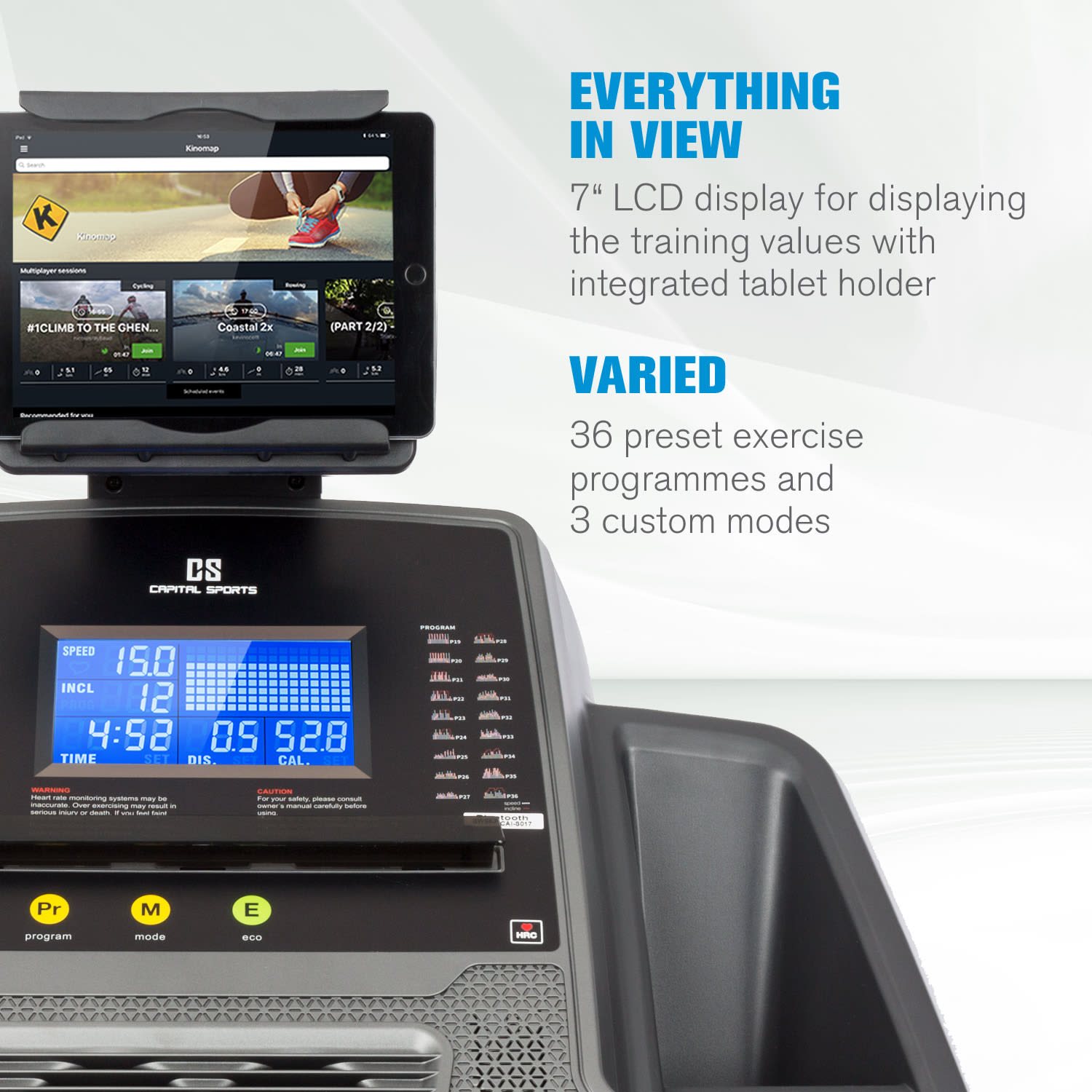 Capital Sports Infinity Pro 4.0, bežecký pás, 7 HP, BT, aplikácia Kinomap, LCD – Obrázok 5