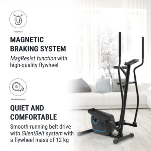 KLARFIT Myon Cross, eliptický trenažér, záťažové koleso 12 kg, SilentBelt System