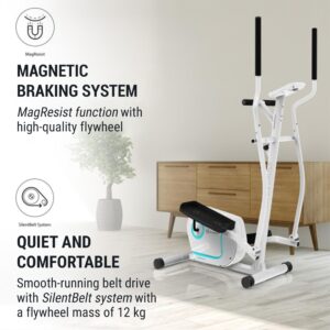 KLARFIT Myon Cross, eliptický trenažér, záťažové koleso 12 kg, SilentBelt System