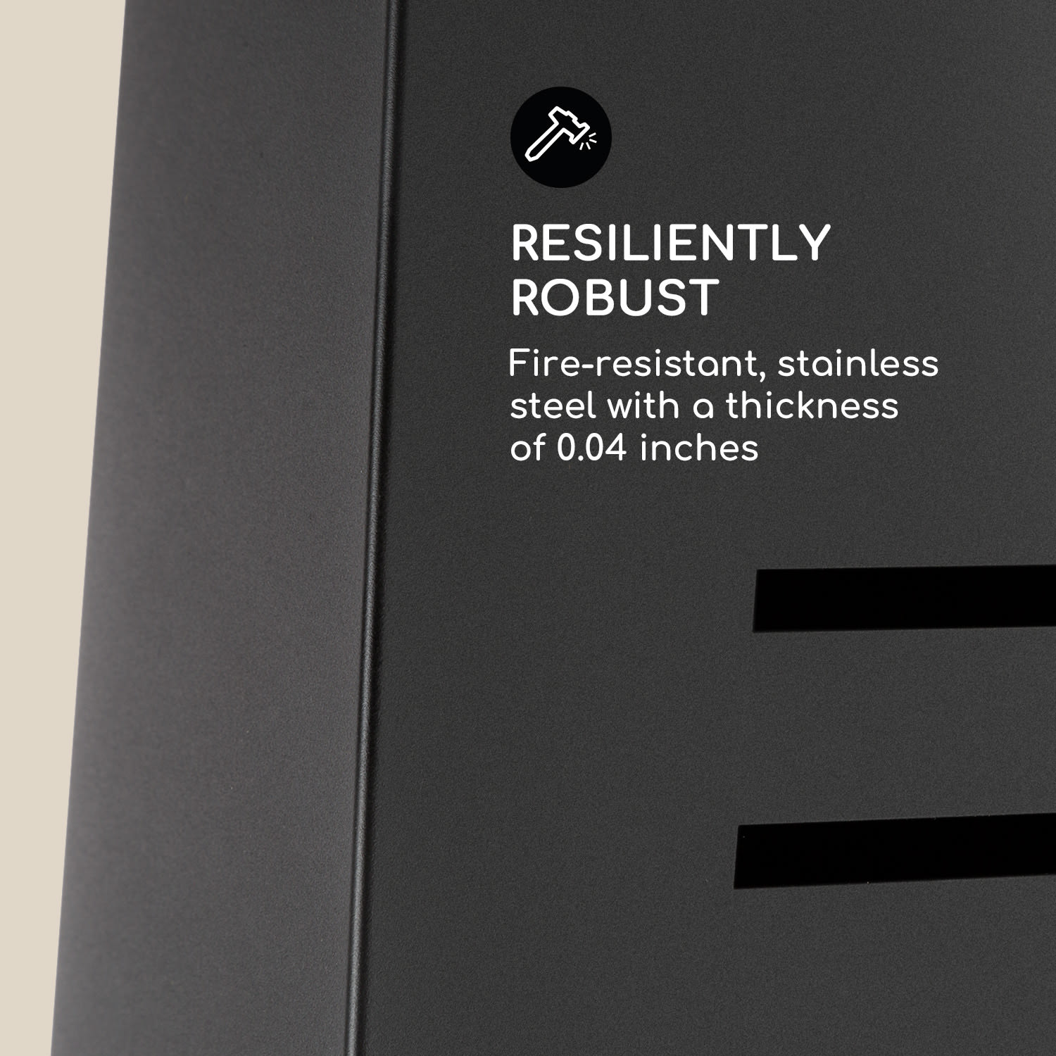 Blumfeldt Monument, záhradný krb, nehrdzavejúca oceľ, priestor na uskladnenie dreva, čierny – Obrázok 3