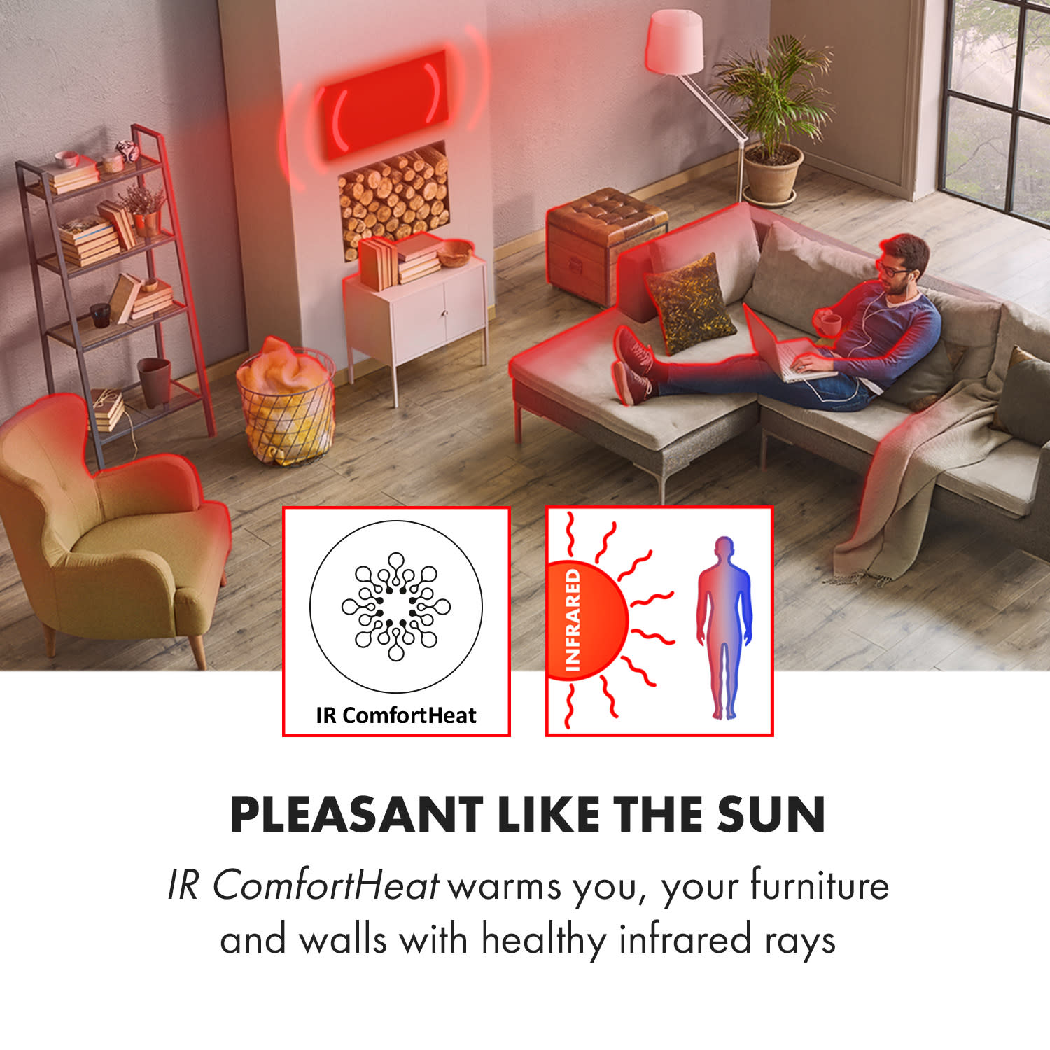 Klarstein Hot Spot Wave, infračervený orievač, 51 x 80 cm, 1000 W, 20 m², bezstupňovo regulovateľný výkon, IP24, hliník – Obrázok 2