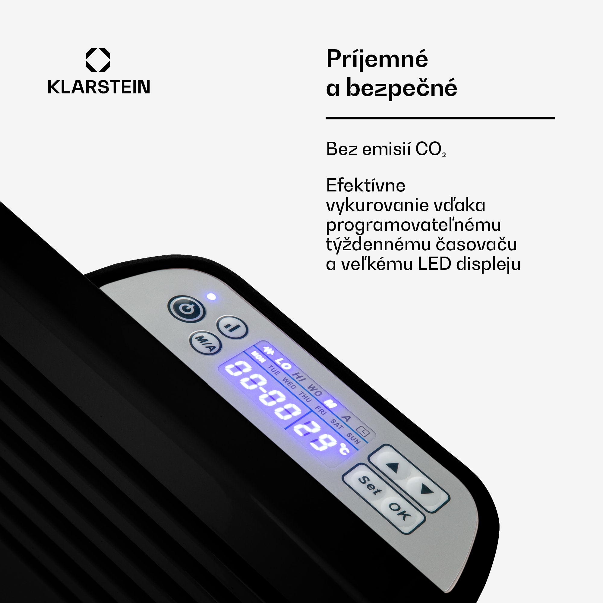 Klarstein Hot Spot Slimcurve, konvektor, ohrievač, 80 x 40 cm, 40 m², 2000 W, 5 - 40 °C, IP24, čierny – Obrázok 3