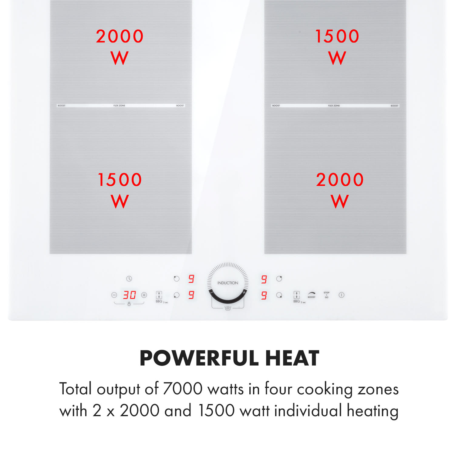 Klarstein Delicatessa 60, vstavaná indukčná varná doska, 7000 W, 4 zóny, sklokeramika, časovač – Obrázok 3