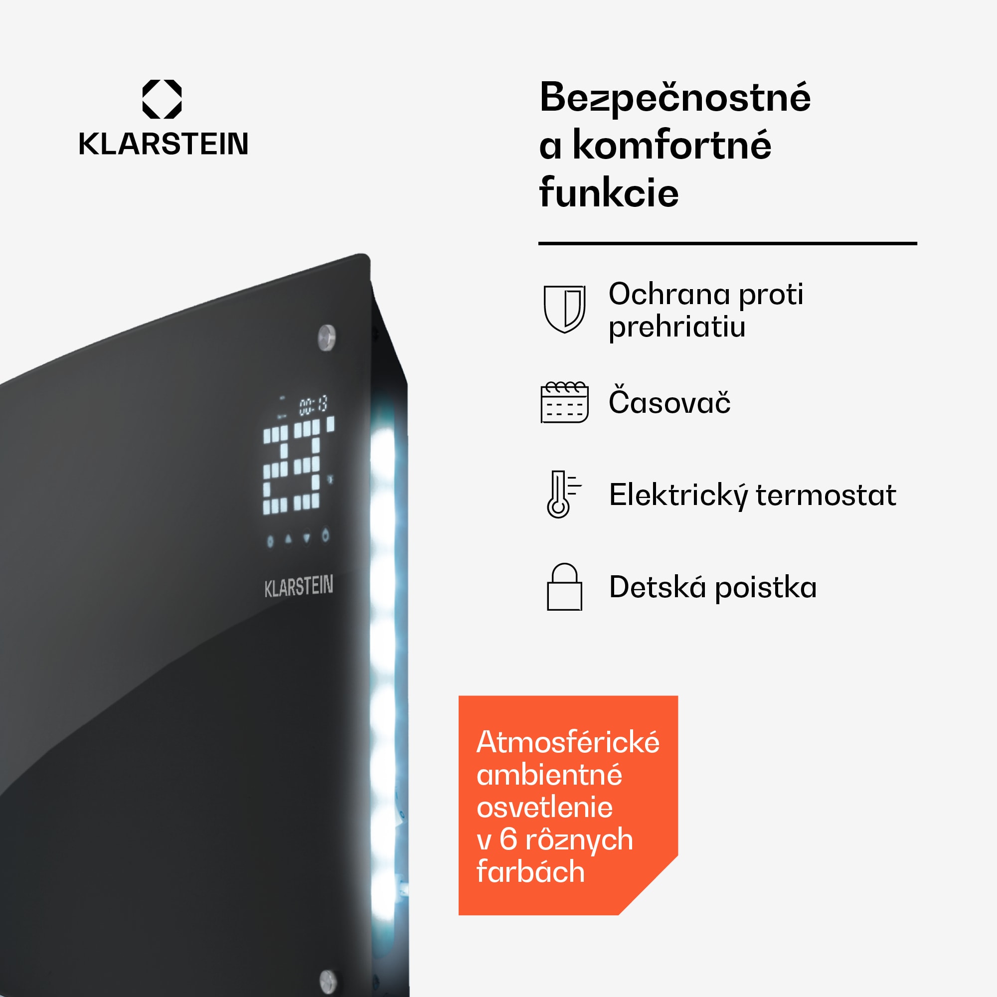 Klarstein Bornholm Curved Ambient, konvektor, 1000/2000 W, čierny – Obrázok 5