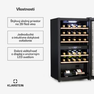 Klarstein Vinamour 29D, vinotéka, 2 zóny, 80 l, 29 fliaš, 5-22°C, dotykové ovládanie