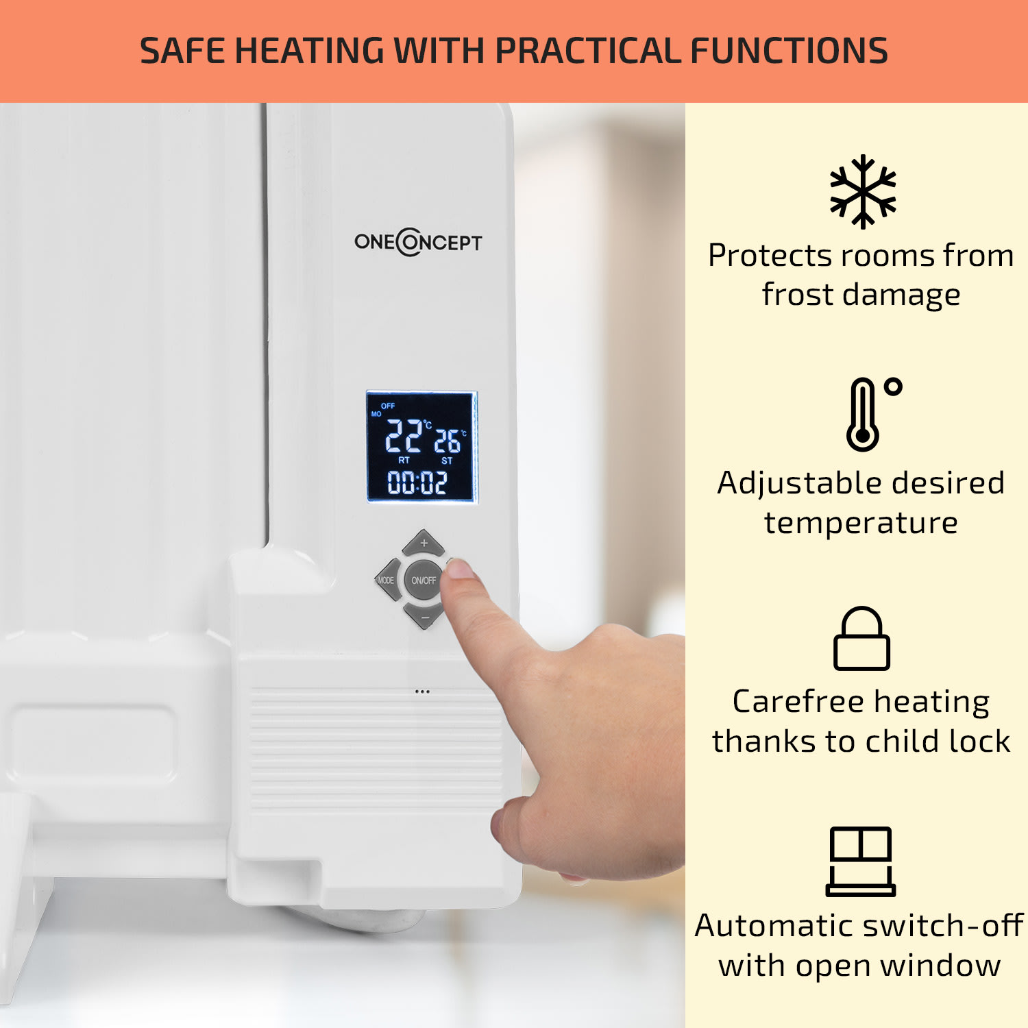 OneConcept Wallander, olejový radiátor, 800 W, termostat, olejové vyhrievanie, ultra plochý dizajn, biely – Obrázok 3