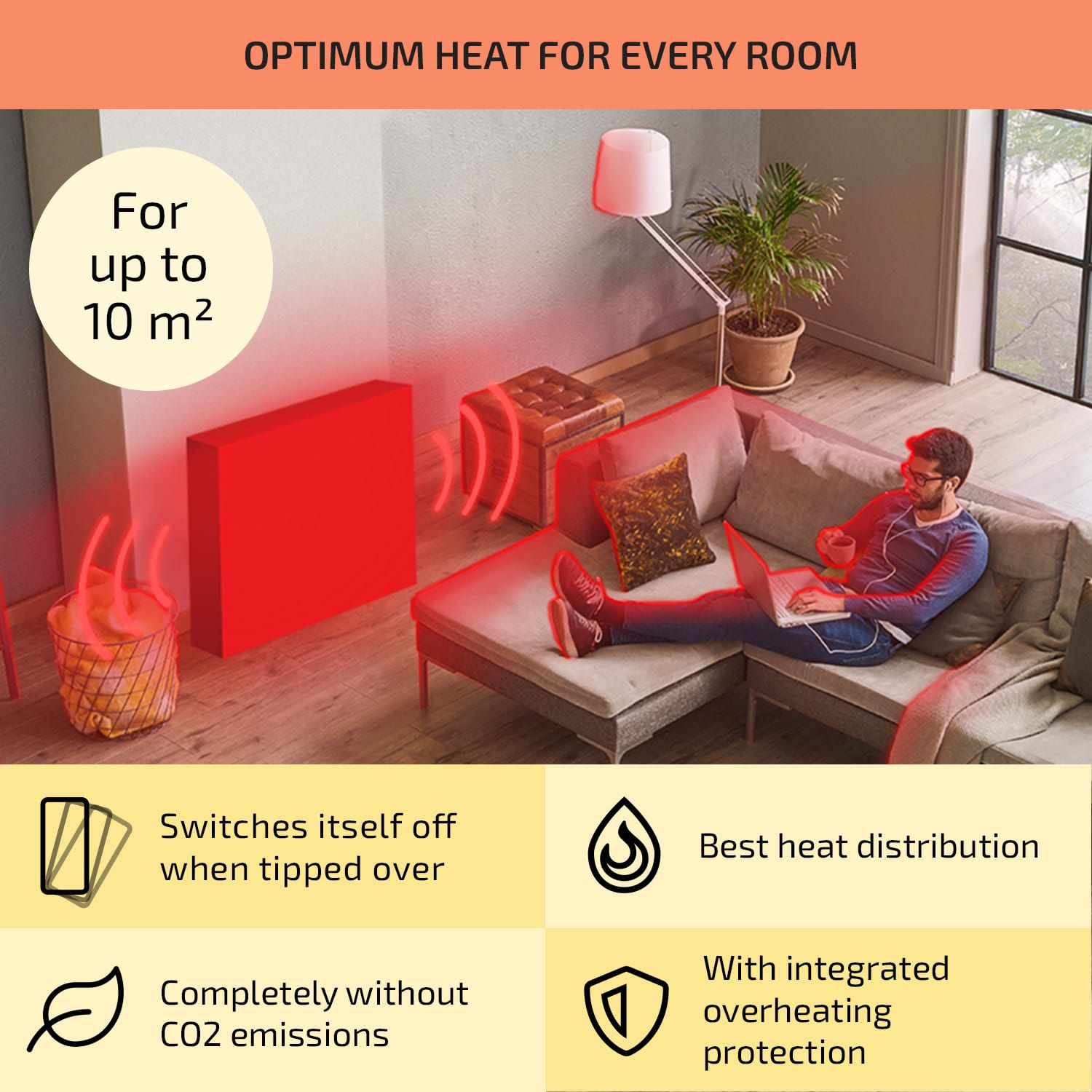 OneConcept Wallander, olejový radiátor, 800 W, termostat, olejové vyhrievanie, ultra plochý dizajn, čierny – Obrázok 4