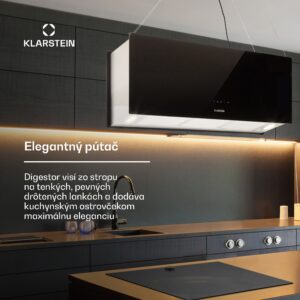 Klarstein Kronleuchter XL, digestor, 90 cm, ostrovčekový, 590 m³/h, dotykové ovládanie, LED, čierny