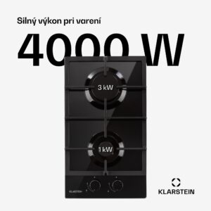 Klarstein Ignito Domino, plynová varná doska, 2 Sabaf horáky, sklokeramika, čierna