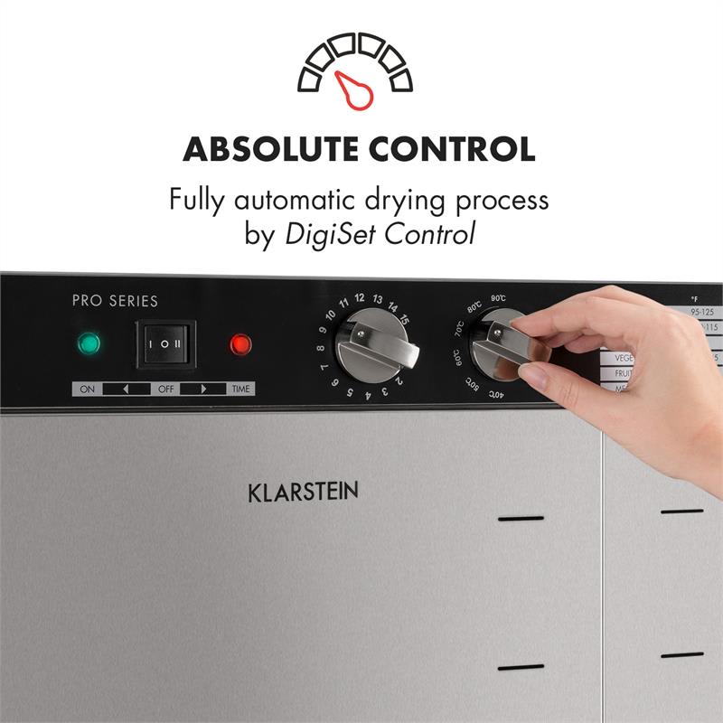 Klarstein Master Jerky 24, sušička potravín, 4500 W, 40-90 °C, 15-hod. časovač, nehrdzavejúca oceľ, strieborná – Obrázok 2