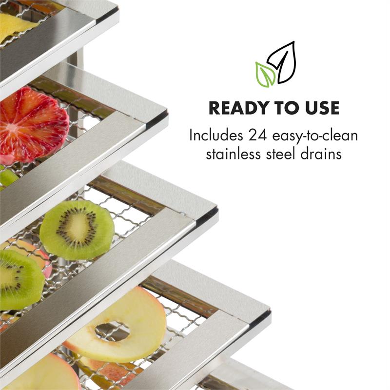 Klarstein Master Jerky 24, sušička potravín, 4500 W, 40-90 °C, 15-hod. časovač, nehrdzavejúca oceľ, strieborná – Obrázok 3