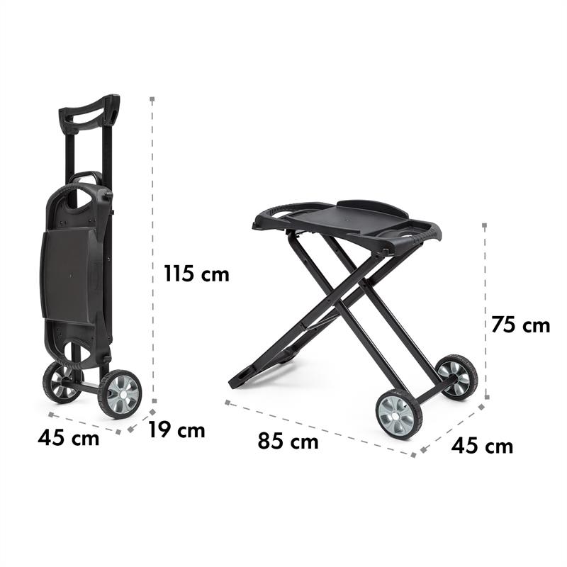 Klarstein Parforce Stand, grilovací stôl, príslušenstvo, PE kolesá, sklopný, čierny – Obrázok 5