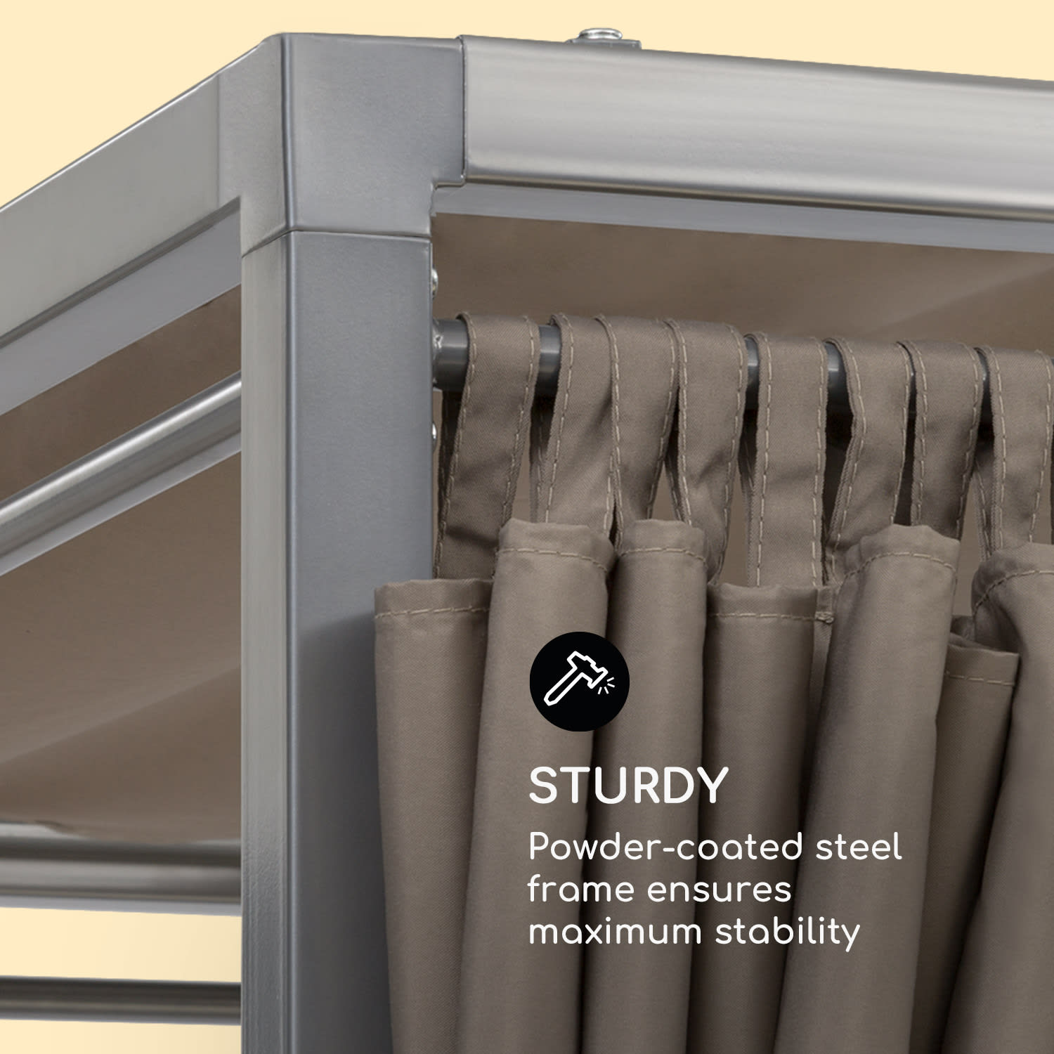 Blumfeldt Eremitage Double Sunbed, lehátko, pre 2 osoby, oceľový rám, slnečná strieška, závesy, taupe – Obrázok 4