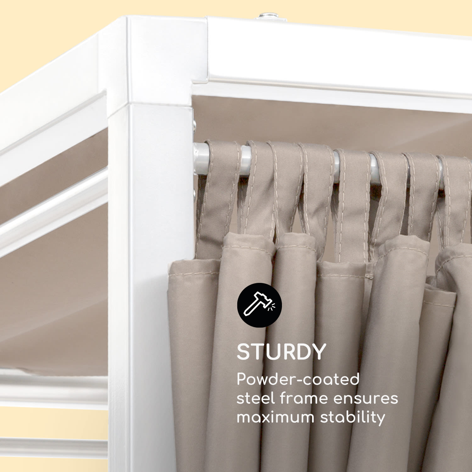 Blumfeldt Eremitage Double Sunbed, lehátko, pre 2 osoby, oceľový rám, slnečná strieška, závesy, krémové – Obrázok 4