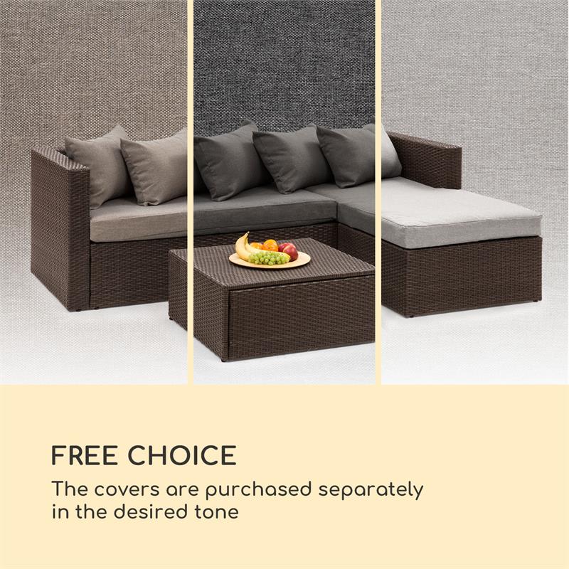 Blumfeldt Theia Lounge Set, záhradná sedacia súprava, rohová súprava, stolček, 5 vanúšov, hnedá – Obrázok 2