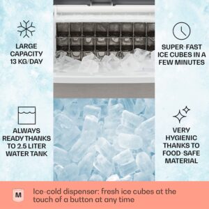 Klarstein Clearcube, výrobník ľadu, 13 kg/24 h, nehrdzavejúca oceľ, čierny