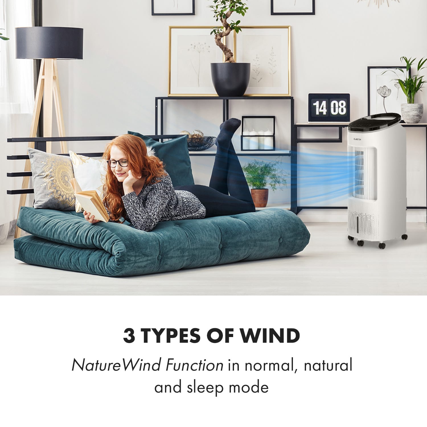 Klarstein IceWind Plus, 4 v 1 ochladzovač vzduchu, ventilátor, zvlhčovač vzduchu, čistička vzduchu, ionizátor, 65 W, 330 m³/h, 7 l, 4 rýchlosti, oscilácia, časovač, diaľkový ovládač, mobilný – Obrázok 4