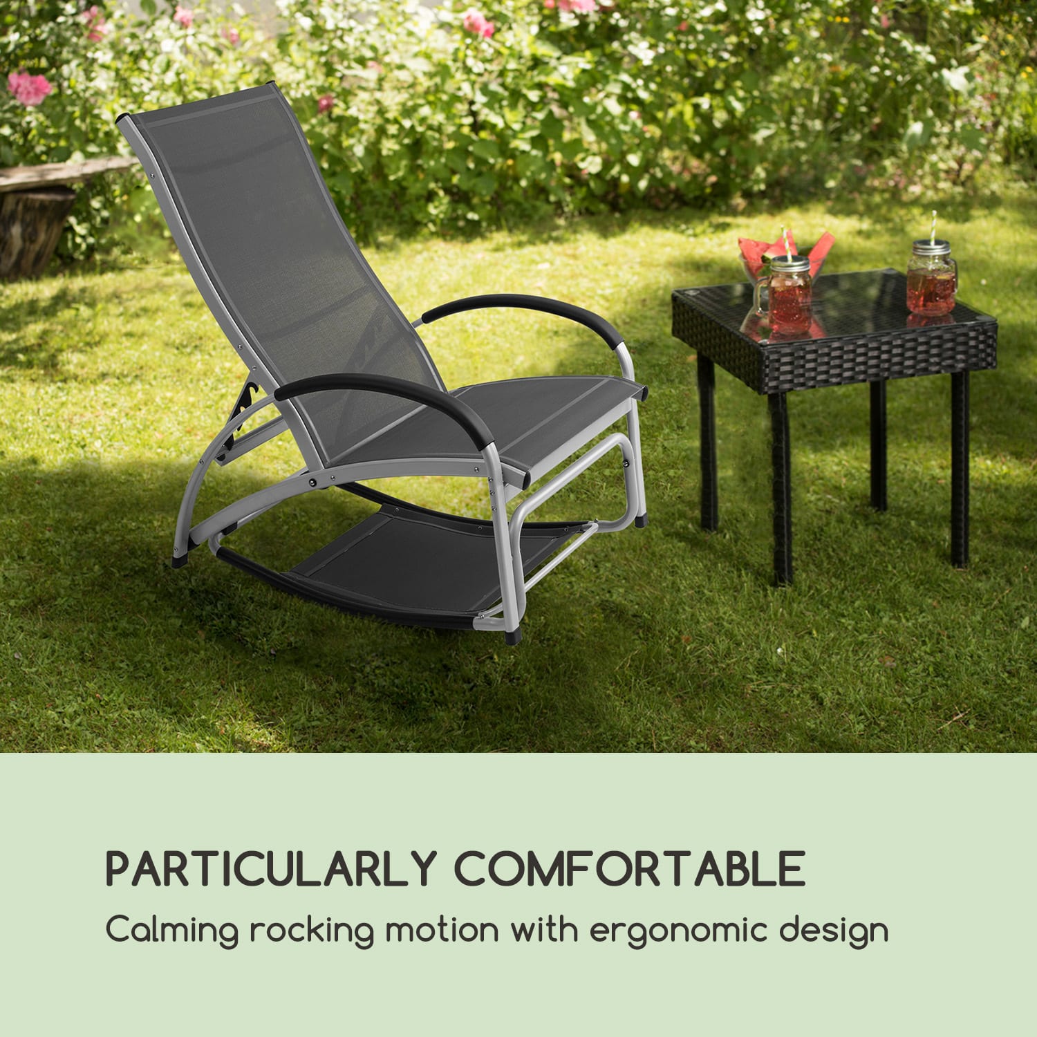 Blumfeldt Beverly Wood, záhradné lehátko, hojdacie kreslo, hliník, sivé – Obrázok 3