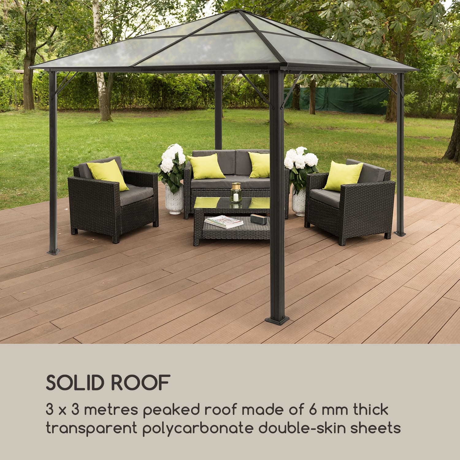 Blumfeldt Pantheon Solid Sky, altánok so strechou, 3 x 3 m, polykarbonát, hliník – Obrázok 5