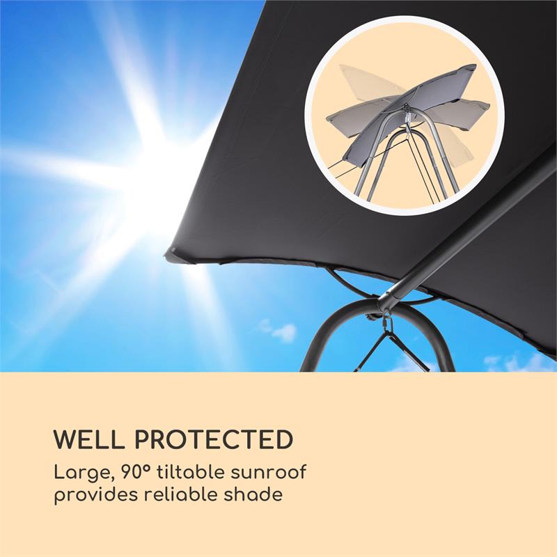 Blumfeldt Garden Grove, záhradné ležadlo, swing bed, oceľový rám, slnečná strecha, polyester, antracit – Obrázok 4