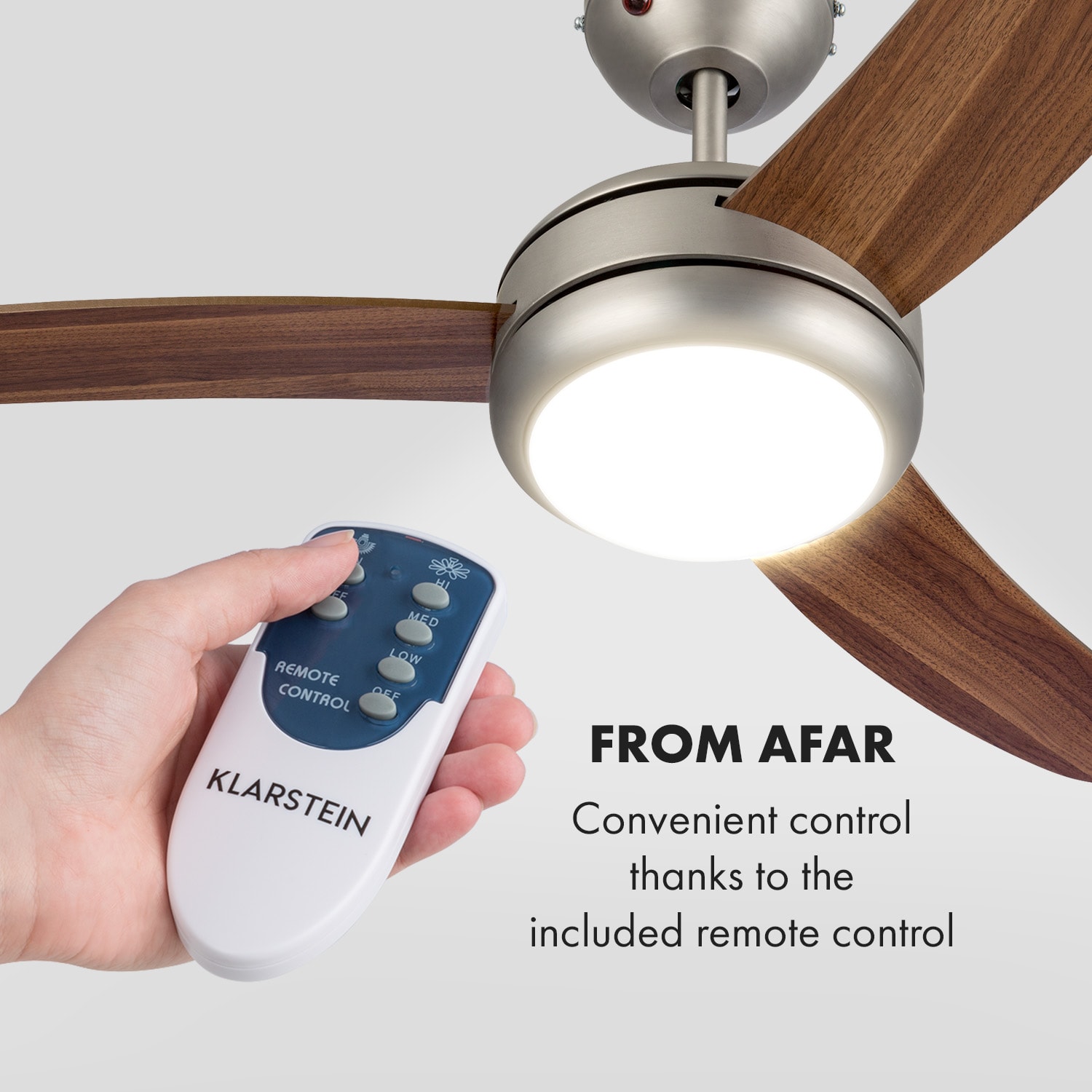 Klarstein El Paso, stropný ventilátor, 52", závit E27, 3 lopatky, vzhľad tmavého dubového dreva – Obrázok 2