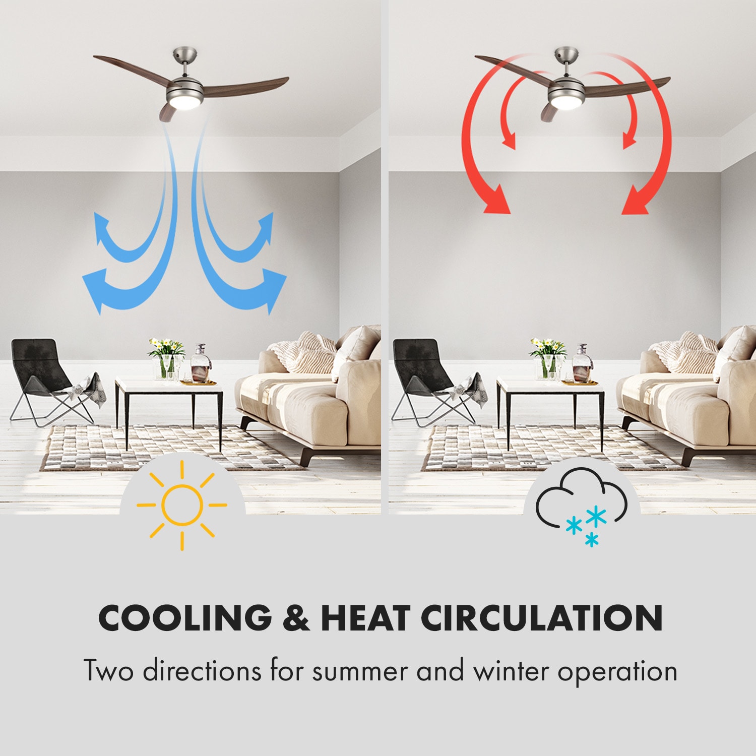 Klarstein El Paso, stropný ventilátor, 52", závit E27, 3 lopatky, vzhľad tmavého dubového dreva – Obrázok 3