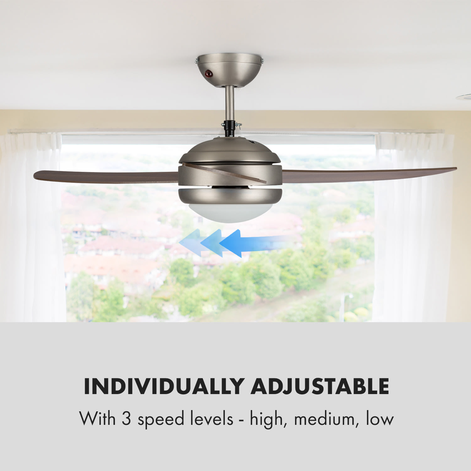 Klarstein El Paso, stropný ventilátor, 52", závit E27, 3 lopatky, vzhľad tmavého dubového dreva – Obrázok 4