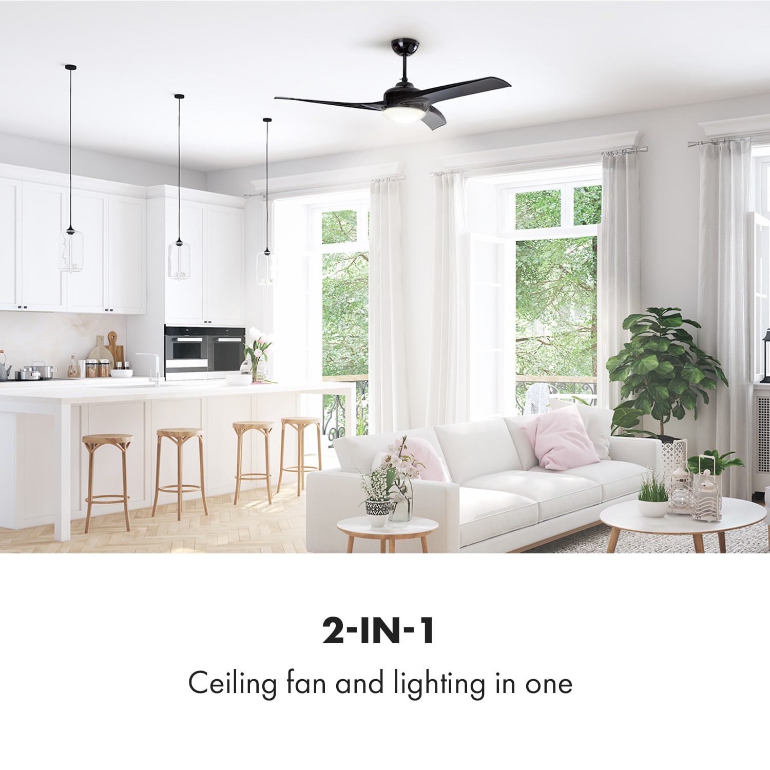 Klarstein Figo, stropný ventilátor, 52" (132 cm) Ø, výkon: 55 W, čierny