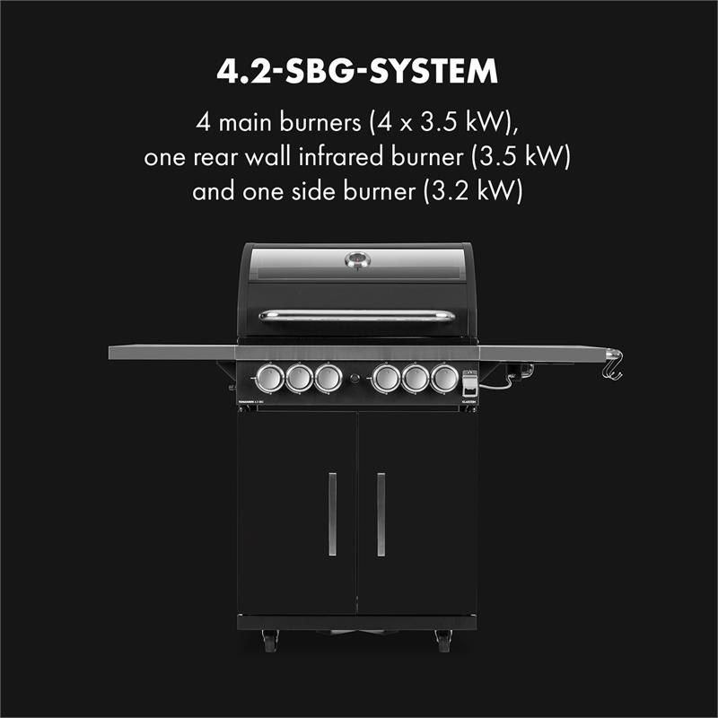 Klarstein Tomahawk 4.2 SBG plynový gril 6 horákov 20,7 kW 64x42 cm gril nerezová oceľ – Obrázok 2
