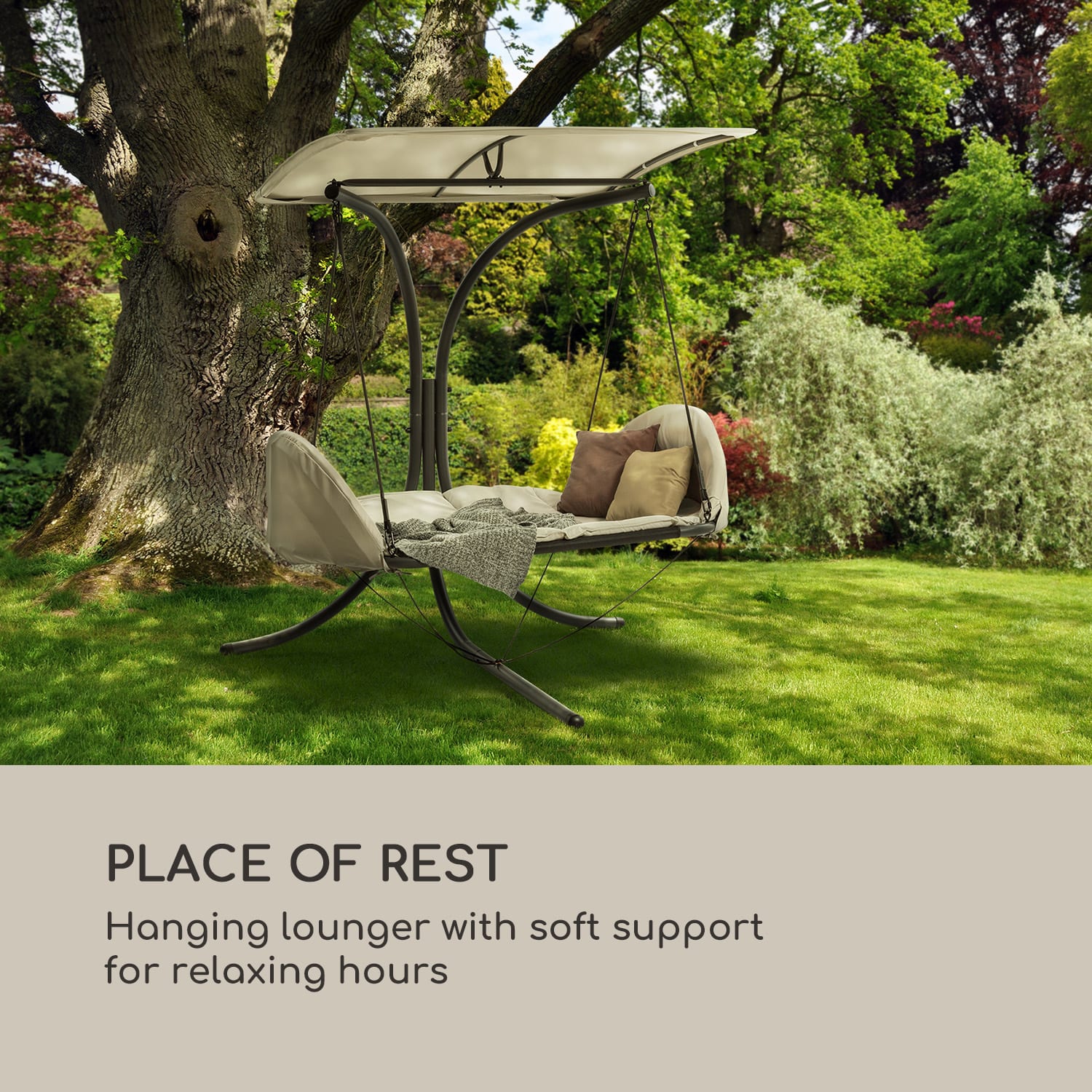 Blumfeldt Fountain Valley, závesné ležadlo, čalúnenie, strieška proti slnku, 180 g polyester, béžové