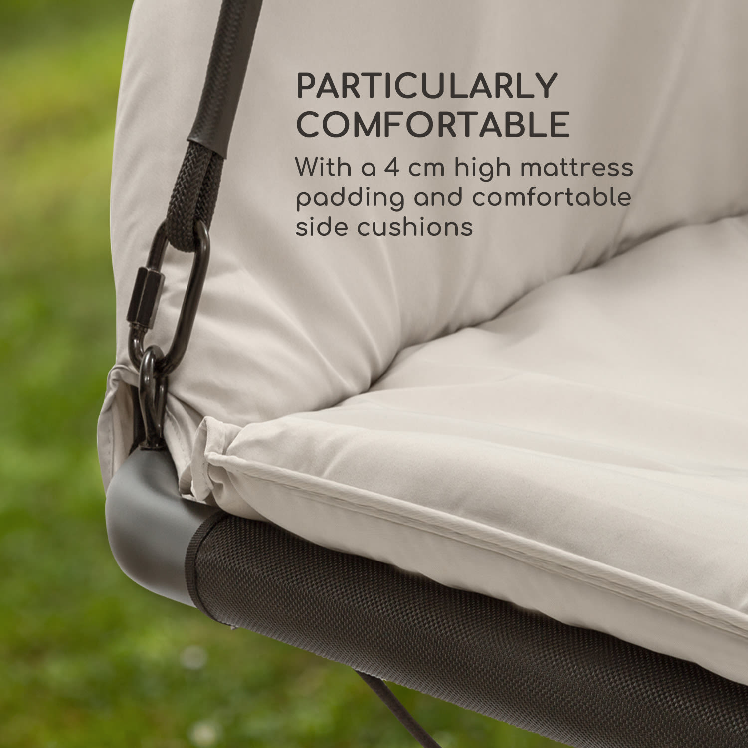 Blumfeldt Fountain Valley, závesné ležadlo, čalúnenie, strieška proti slnku, 180 g polyester, béžové – Obrázok 2