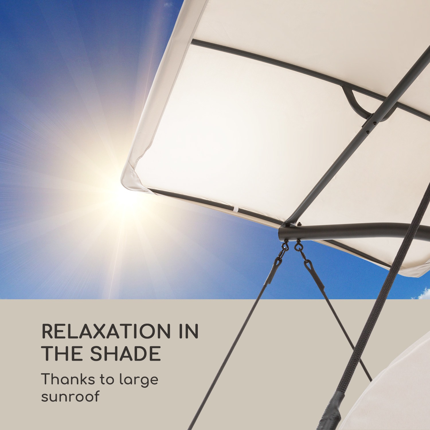 Blumfeldt Fountain Valley, závesné ležadlo, čalúnenie, strieška proti slnku, 180 g polyester, béžové – Obrázok 5