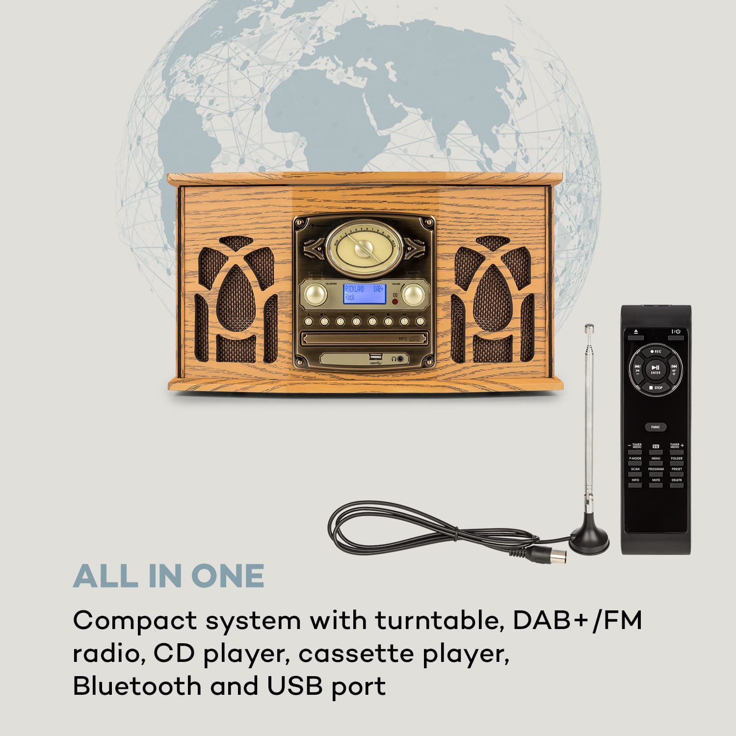 Auna NR-620, DAB, stereo systém, drevo, gramofón, DAB+, prehrávač CD, hnedý – Obrázok 2