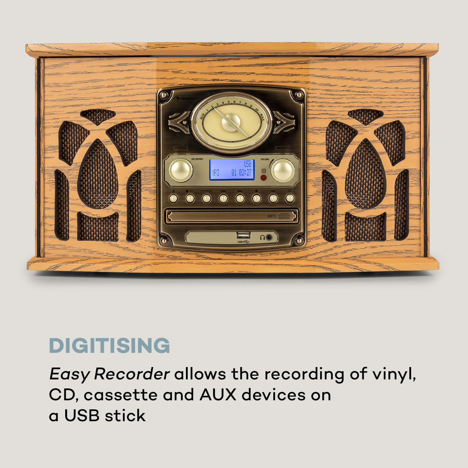 Auna NR-620, DAB, stereo systém, drevo, gramofón, DAB+, prehrávač CD, hnedý – Obrázok 4