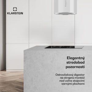 Klarstein Beretta, digestor, 35 cm, ostrovčekový, 650m³/h, LED, biely