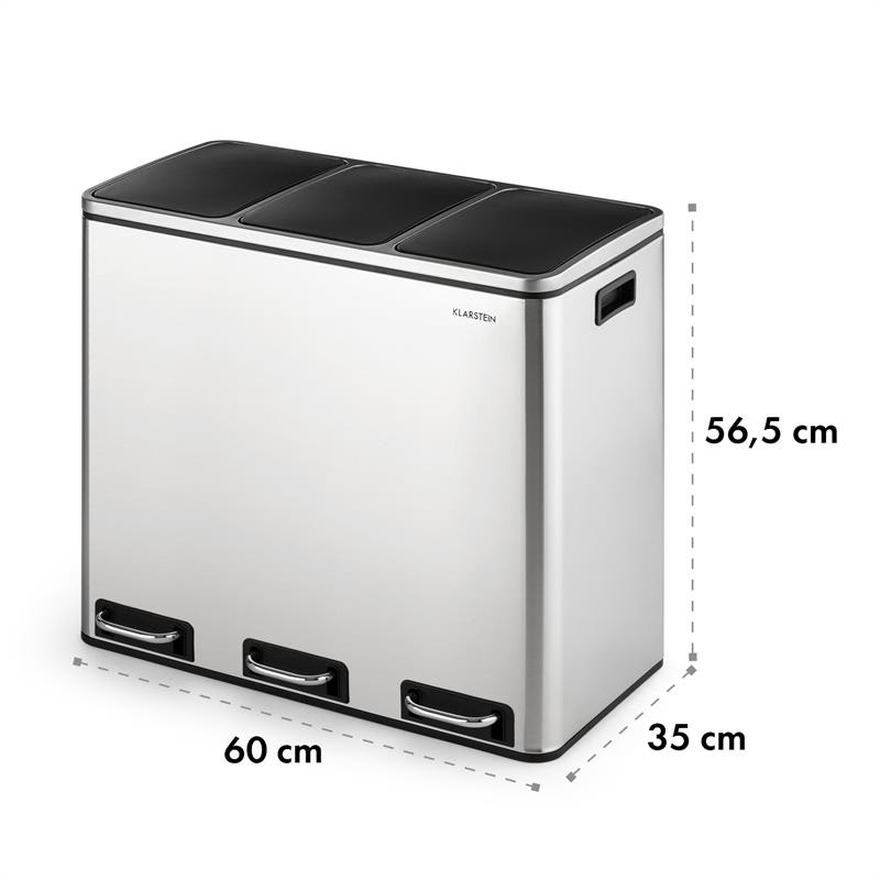 Klarstein Grandmaster Trash, pedálový odpadkový kôš, 54 l/3 x 18 l, tichý, PP, ušľachtilá oceľ – Obrázok 5